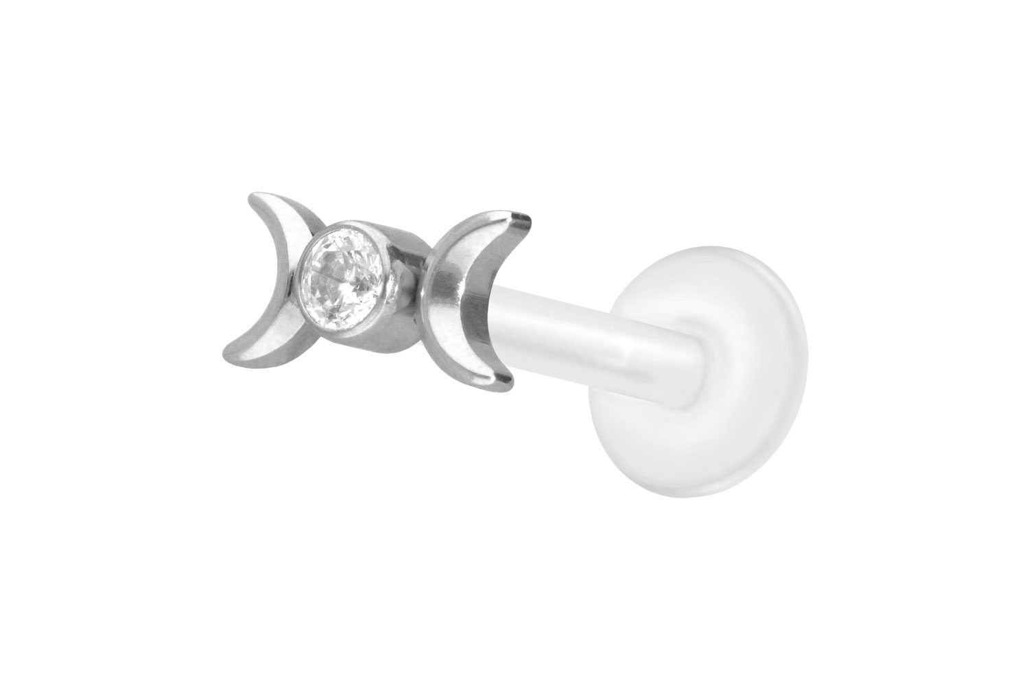 PTFE Labret Piercing mit Innengewinde + Titan-Aufsatz 2 MONDE + KRISTALL